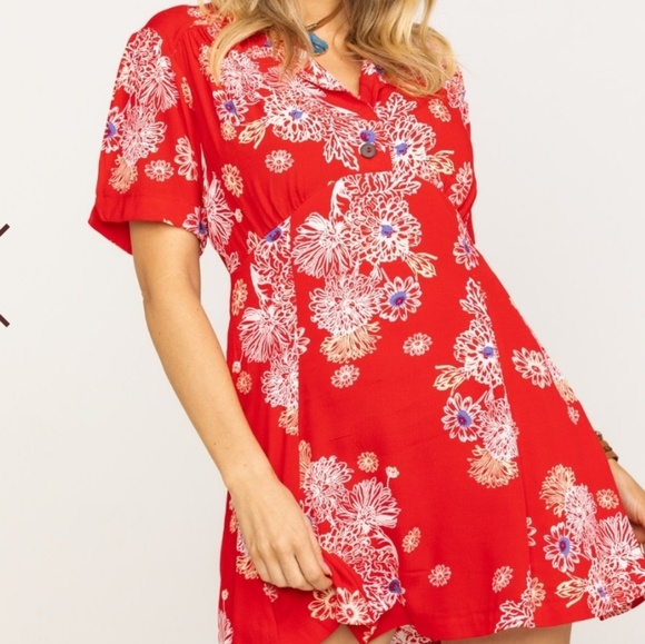 NWT Free People Red Floral Print Mini Dress - Picture 6 of 8